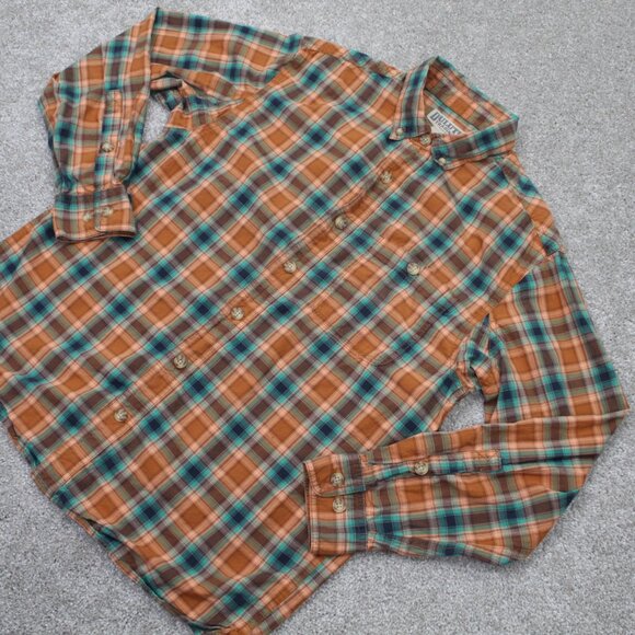 Duluth Shirt Mens Medium Brown/Green Plaid BBQ Relaxed Fit Long Sleeve Cotton - Picture 3 of 11
